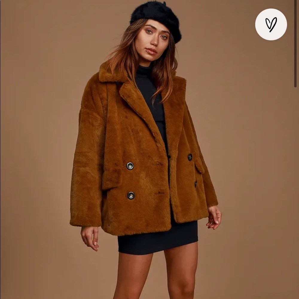 Free People Kate Brown Faux Fur Double Breasted Coat